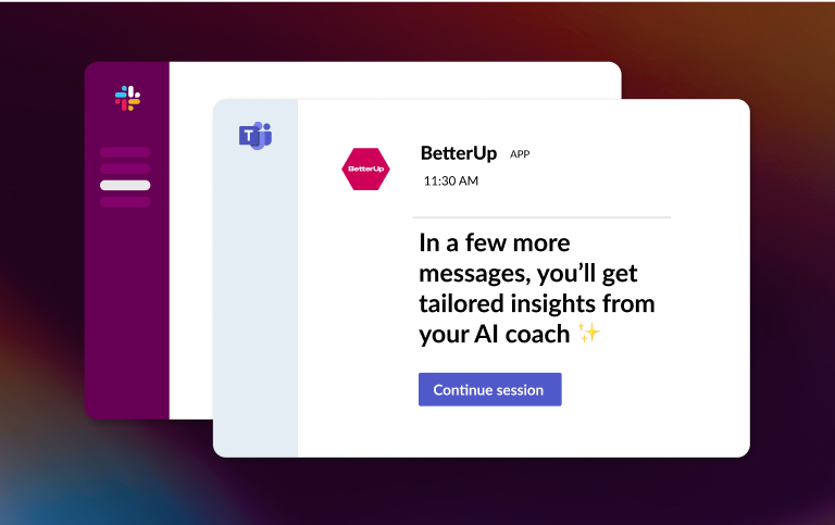 Integrations showing BetterUp notifications demonstrating real time impact