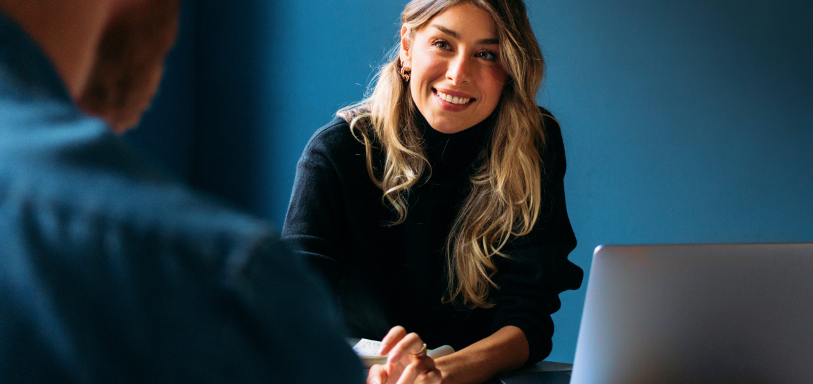 attentive woman engaging in conversation