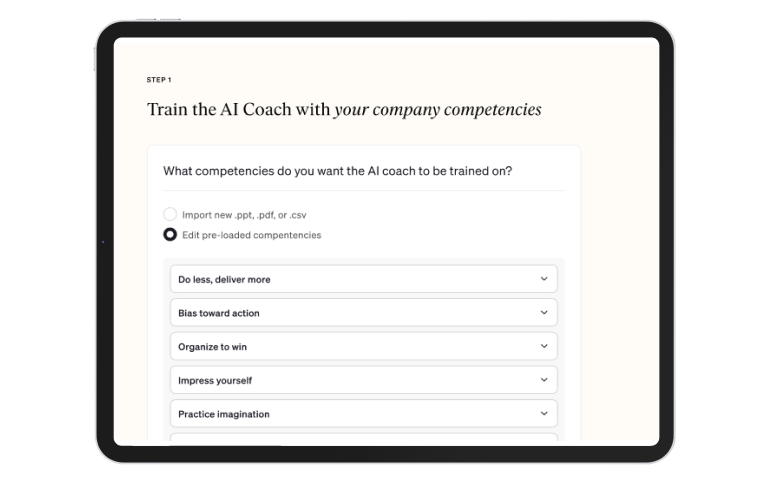 betterup A.I. questions screen on tablet