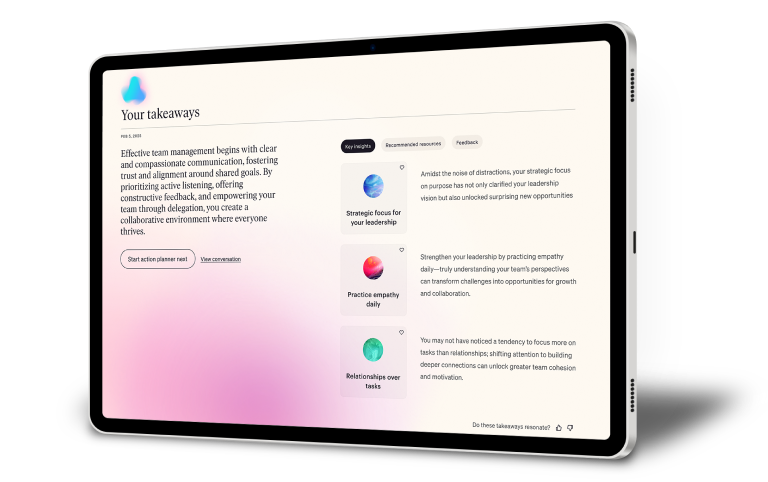 betterup A.I. dashboard view on tablet