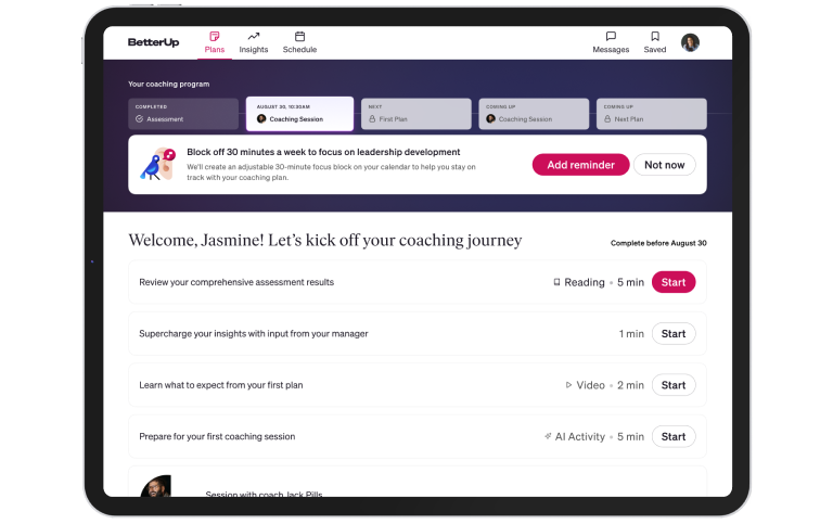 screenshot of betterup coaching journey on ipad