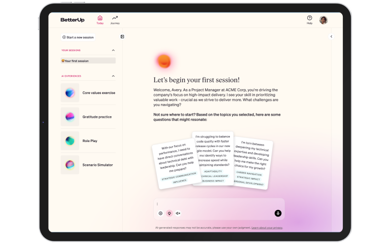 screenshot of betterup grow ai chat