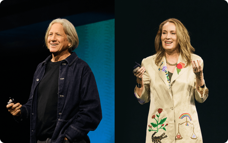 The science of transformation speakers Dacher Keltner, and Susan David on stage